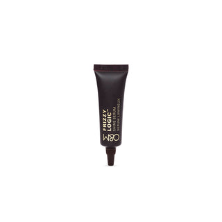 Black serum tube labeled 'Frizzy Logic' on a white background